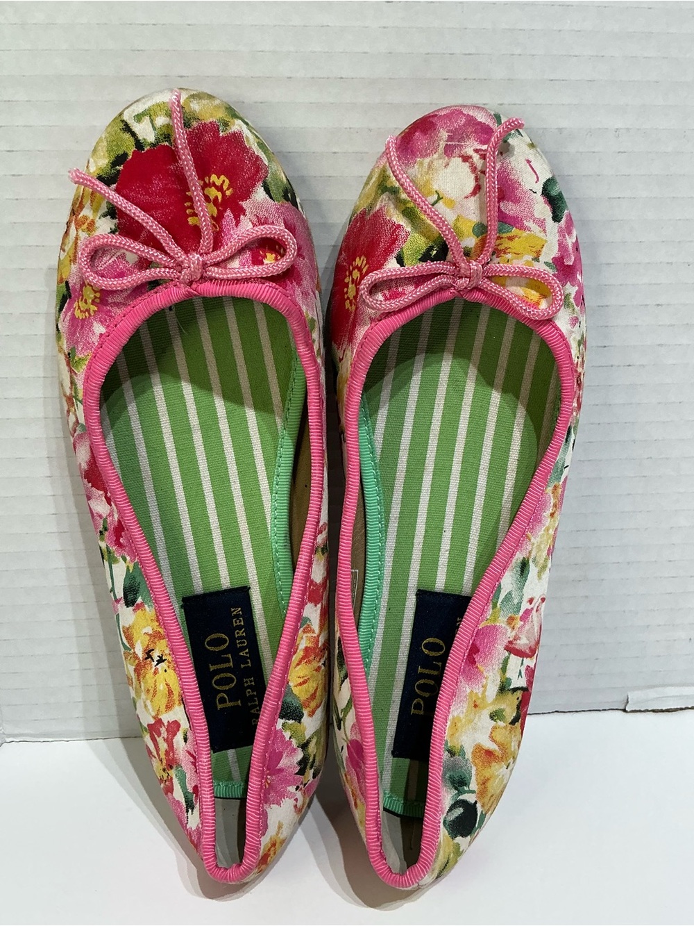 Polo by Ralph Lauren Pink Floral Bow Ballet Flats 13Y comfortable